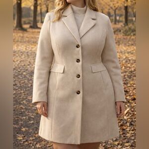 NWT Allegra K Bone Notched Collar Button Front Coat, size XXL